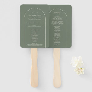 Simple Boho Arch Sage Green Wedding Program Hand Fan