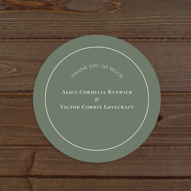 Simple Boho Arch Sage Green Wedding Thank You Classic Round Sticker (Creator Uploaded)