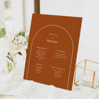 Simple Boho Arch Terracotta Wedding Drinks Menu
