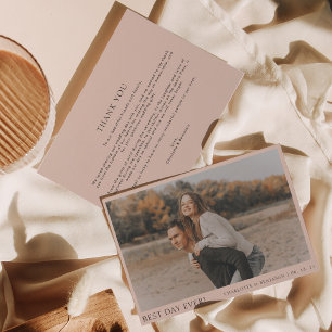 Simple Boho Beige Photo Best Day Ever Wedding  Thank You Card