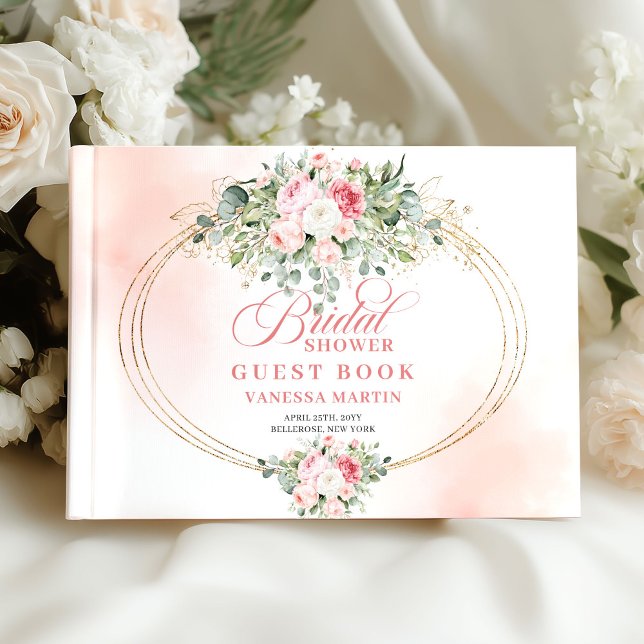 Simple Boho Blush Roses Greenery Bridal Shower  Guest Book (Simple Boho Blush Roses Greenery Bridal Shower Book)