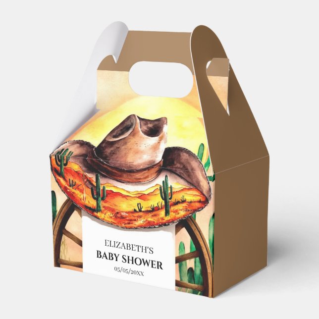 Simple Boho Boot Cowboy Baby Shower Favour Box (Front Side)