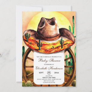 Simple Boho Boot Cowboy Baby Shower Invitation
