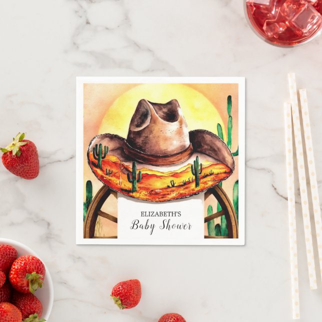 Simple Boho Boot Cowboy Baby Shower Napkin (Insitu)