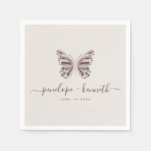 Simple Boho Butterfly Burgundy Taupe Wedding  Napkin
