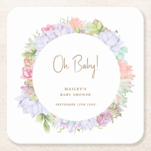 Simple Boho Cactus Desert Oh Baby Shower Square Paper Coaster