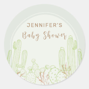 Simple Boho Cactus Line Art Arch Baby Shower Classic Round Sticker