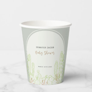 Simple Boho Cactus Line Art Arch Baby Shower Paper Cups