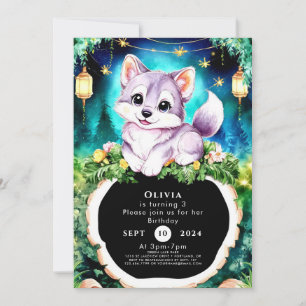 Simple Boho Charming Wolf Birthday Invitation