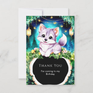 Simple Boho Charming Wolf Birthday Thank You Card