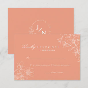 Simple Boho Chic Floral Coral Wedding RSVP Card