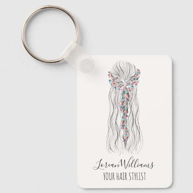 Simple Boho Chic Wedding Hair Stylist Romantic QR Key Ring (Front)