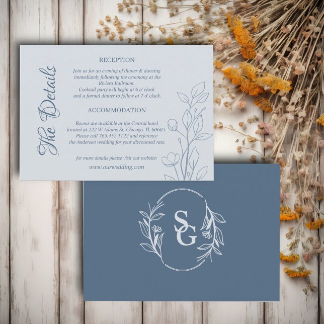 Simple Boho Dusty Blue Wedding Details Enclosure Card (Creator Uploaded)