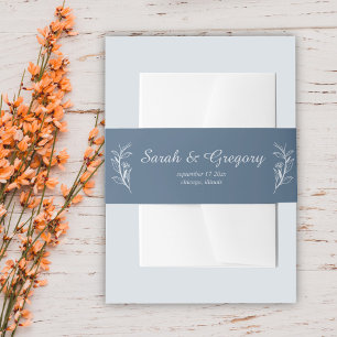 Simple Boho Dusty Blue Wedding  Invitation Belly Band