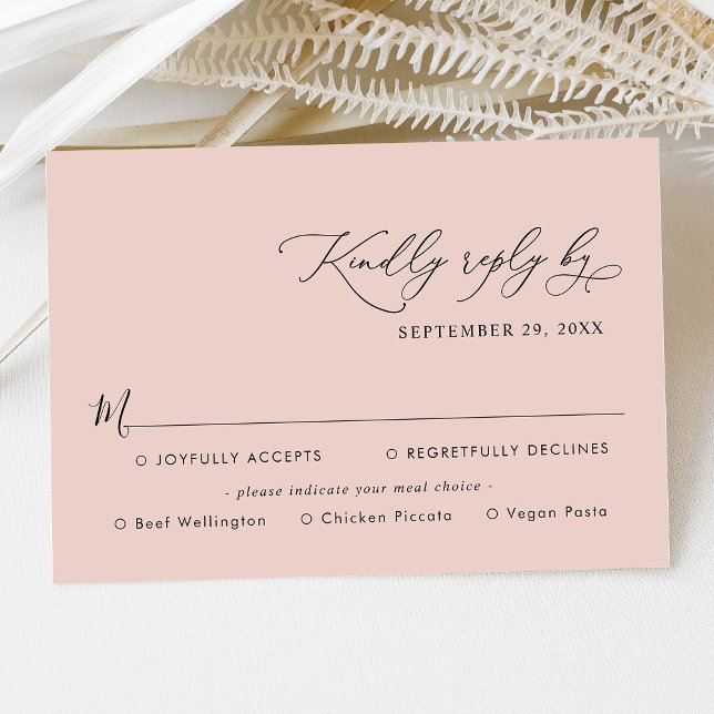 Simple Boho Dusty Rose Meal Options Wedding RSVP Card (Creator Uploaded)