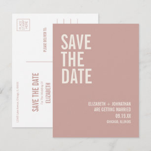 Simple Boho Dusty Rose Typography Save The Date Announcement Postcard