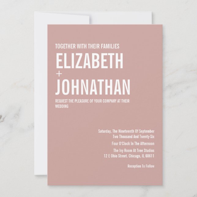 Simple Boho Dusty Rose Typography Wedding Invitation (Front)