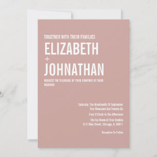 Simple Boho Dusty Rose Typography Wedding Invitation