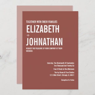 Simple Boho Dusty Rose Typography Wedding Invitation