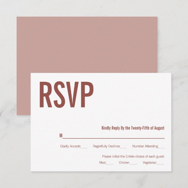 Simple Boho Dusty Rose Typography Wedding RSVP Card (Front/Back)