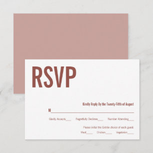 Simple Boho Dusty Rose Typography Wedding RSVP Card