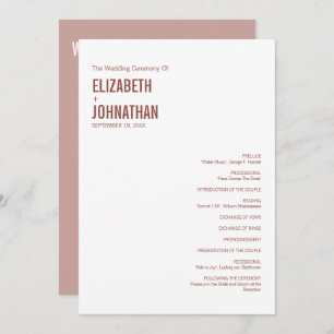 Simple Boho Dusty Rose Wedding Typography Programme