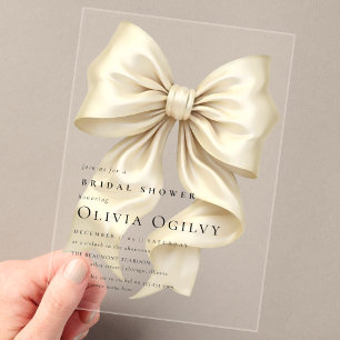 Simple Boho Elegant Ivory Cream Bow Bridal Shower Acrylic Invitations