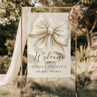 Simple Boho Elegant Ivory Cream Bow Bridal Shower Poster