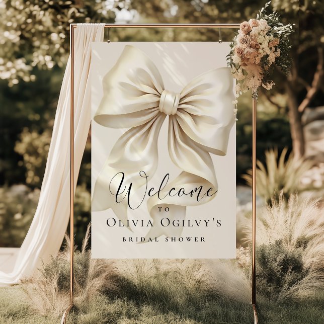 Simple Boho Elegant Ivory Cream Bow Bridal Shower Poster (Creator Uploaded)