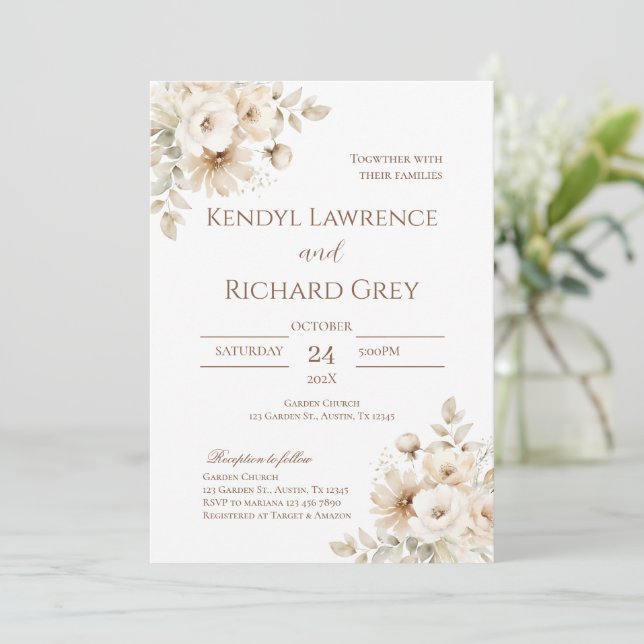 Simple Boho Elegant Wedding Invitation (Standing Front)