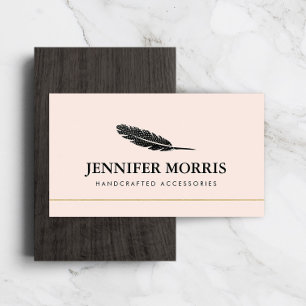 Simple Boho Feather Jewellery Designer Artist Pink Business Card