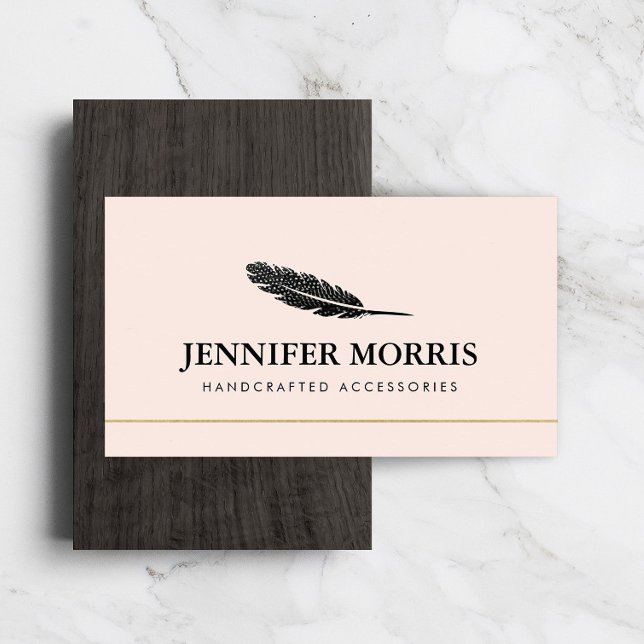 Simple Boho Feather Jewellery Designer Artist Pink Business Card (Creator Uploaded)
