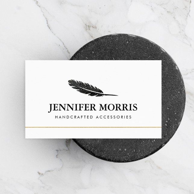 Simple Boho Feather Jewellery Designer Artist Whit Business Card (Creator Uploaded)
