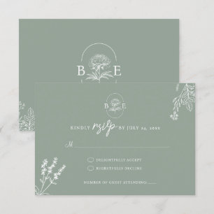 Simple Boho Floral Botanical Sage Green Wedding RSVP Card