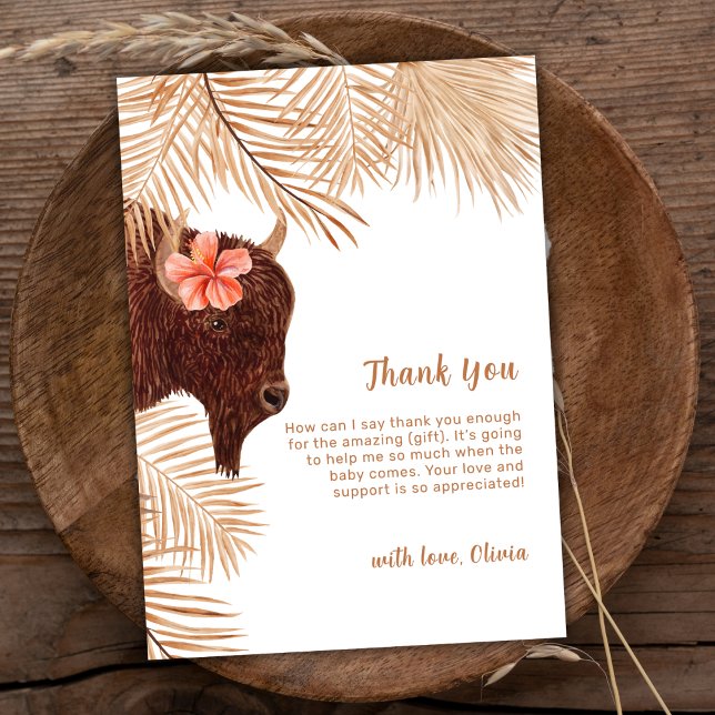 Simple Boho Floral Holy Cow Girl Baby Shower Thank You Card (Simple Boho Floral Holy Cow Girl Baby Shower Thank You Card)