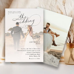 Simple Boho Floral Photo Overlay Wedding Invitation