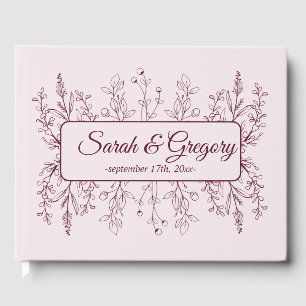 Simple Boho Floral Ruby Wine Wedding  Guest Book