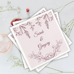 Simple Boho Floral Ruby Wine Wedding  Napkin