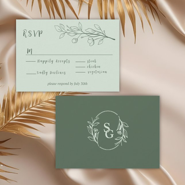 Simple Boho Floral Sage Green  RSVP Card (Creator Uploaded)