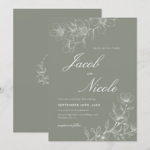Simple Boho Floral Script Sage Green Wedding Invitation