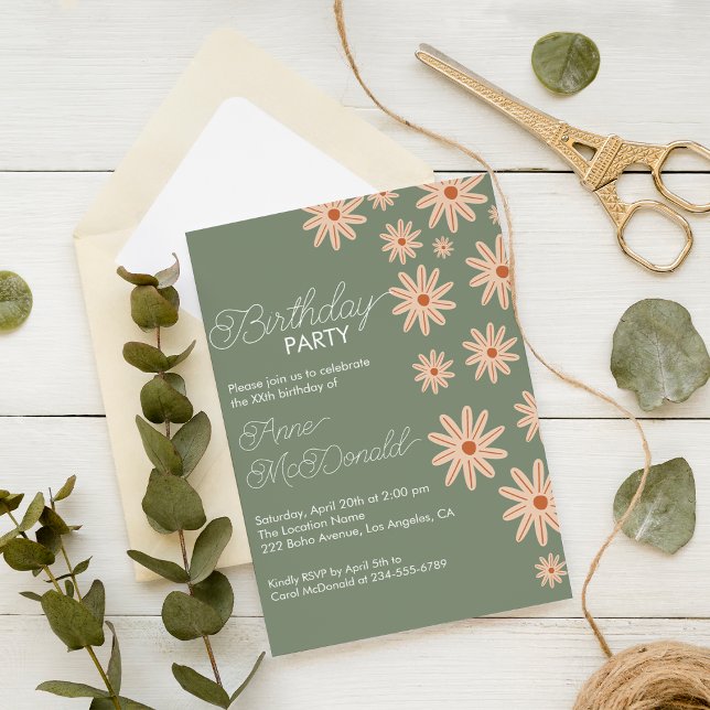 Simple Boho Flowers All Ages Birthday Invitation (Creator Uploaded)