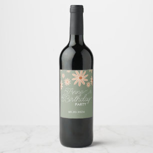 Simple Boho Flowers All Ages Birthday Wine Label