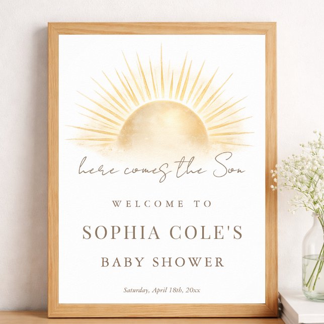 Simple Boho Here Comes The Son Baby Shower Welcome Poster (Creator Uploaded)