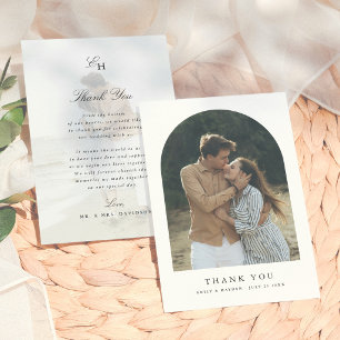 Simple Boho Minimal Arch Photo Wedding Thank You Card