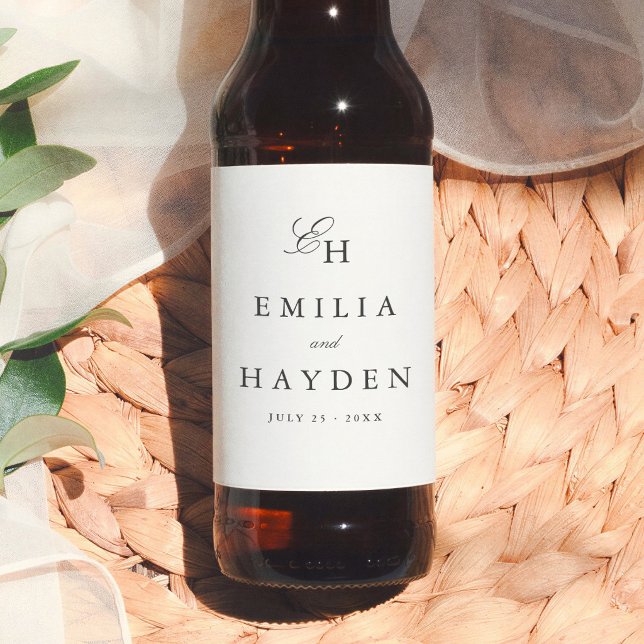 Simple Boho Minimalist Monogram Wedding Beer Bottle Label (Creator Uploaded)
