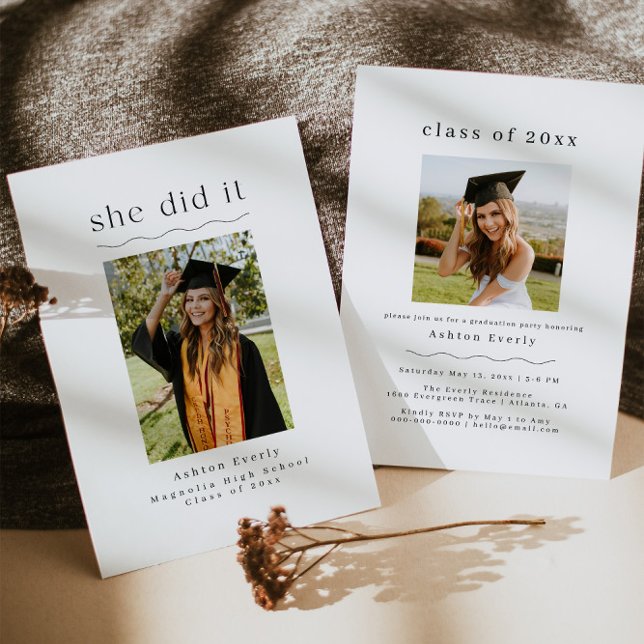 Simple Boho Minimalist Photo Graduation Invite (Creator Uploaded)