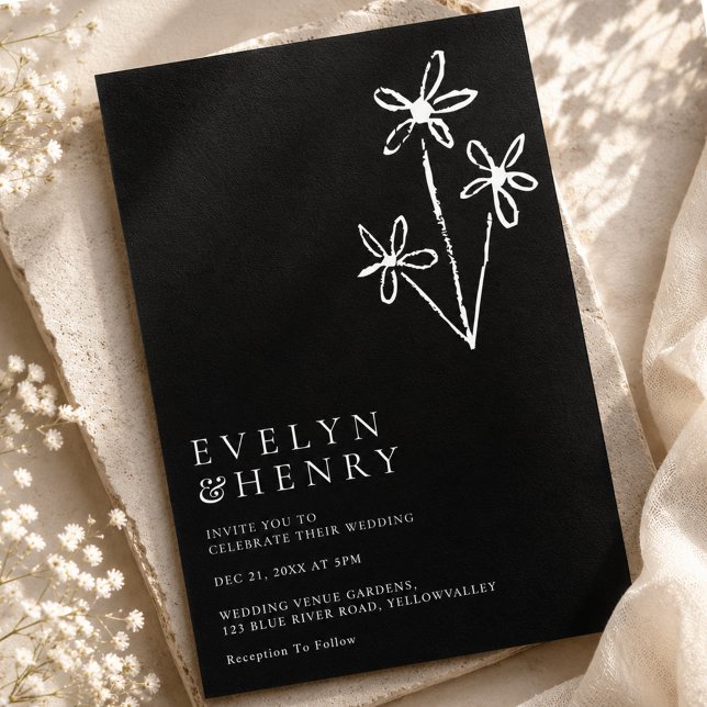 Simple Boho Minimalist Sleek Black Wedding Invitation (Creator Uploaded)