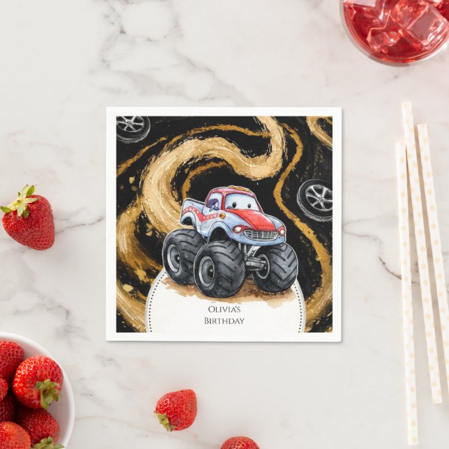 Simple Boho Monster Truck Birthday Napkin (Insitu)