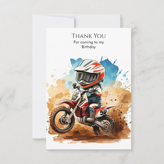  Simple Boho Motorcycle Birthday Thank You Card (Front)