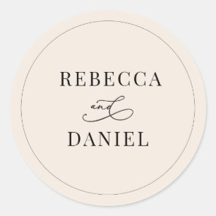 Simple Boho Neutral Blush Personalised Wedding Classic Round Sticker
